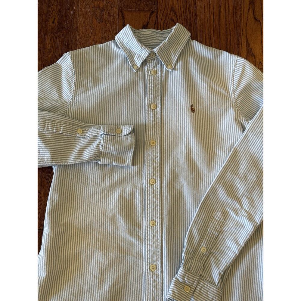 Lauren Ralph Lauren Blue and White Striped Button-Up Blouse - Picture 5 of 16